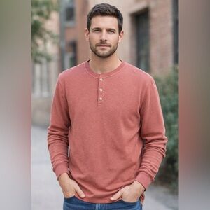 Anapo Men's Long sleeve Soft Knit Coral Waffle Henley Size Small